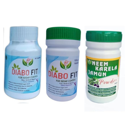 🌿 Diabo Fit Herbal Diabetes Care Combo – 60 Capsules + 100g Powder with Neem, Karela, Jamun | Ayurvedic Sugar Control Formula 🩺